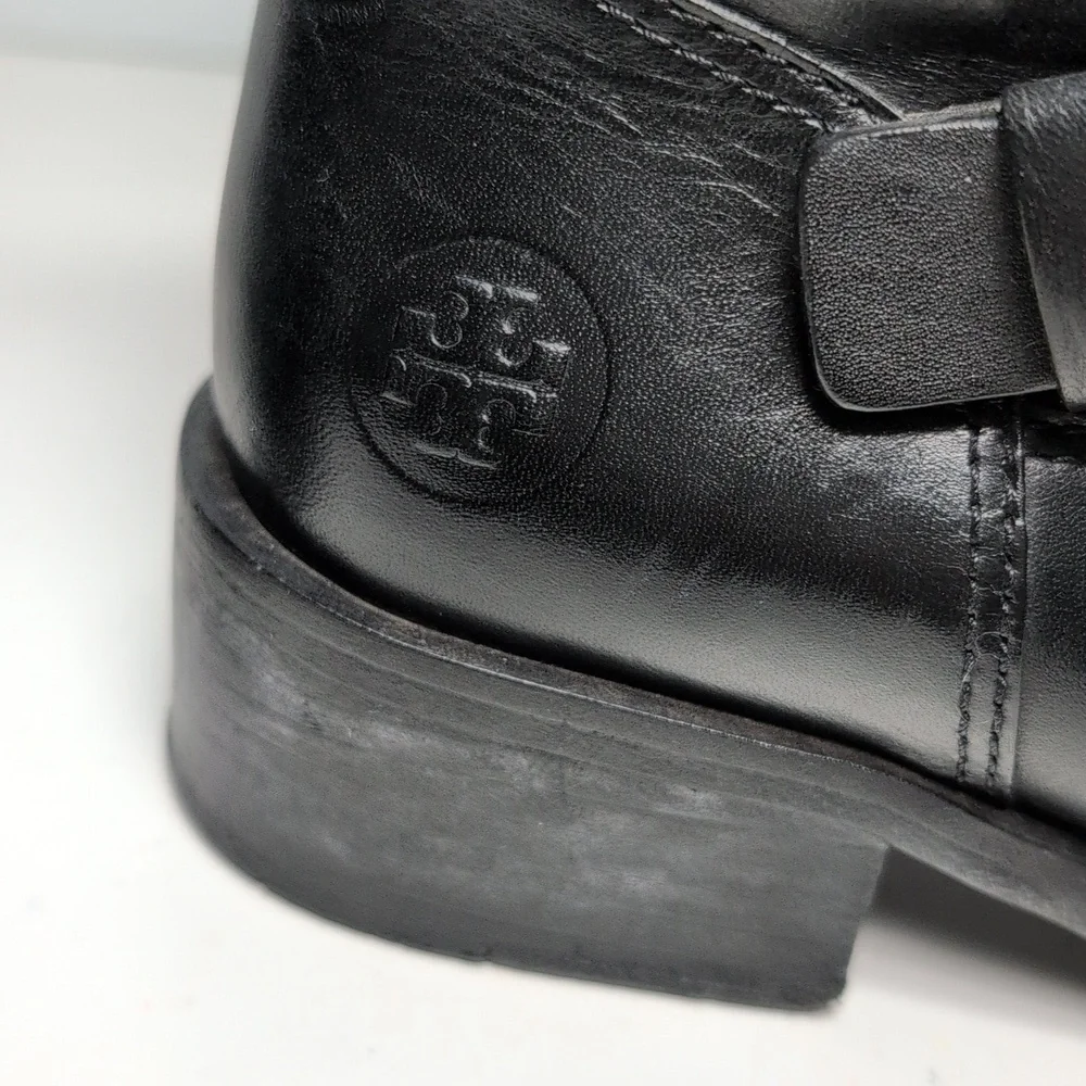 Tory Burch Bennie Black Combat Moto Boots with Buckle Straps womans size 7.5